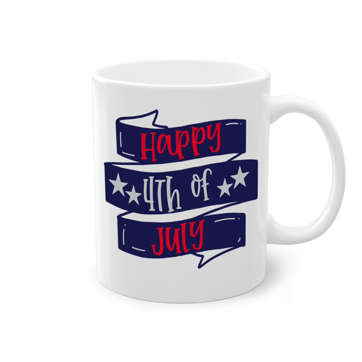 Happy 4th Of July Mug with colorful handle and glossy finish, perfect for coffee or tea.