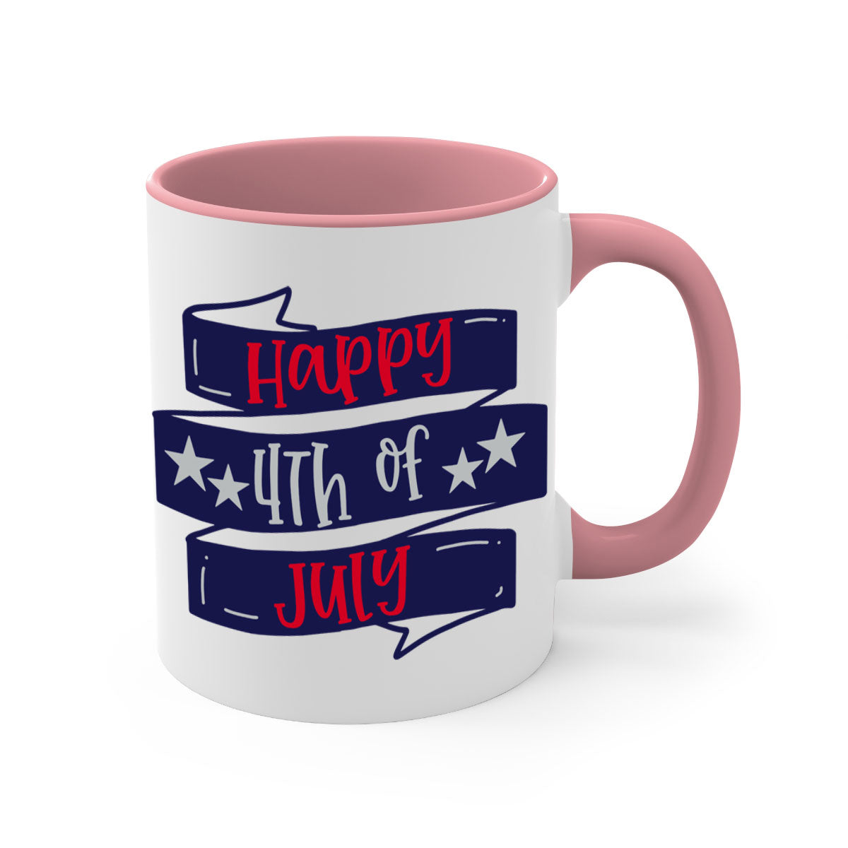 Happy 4th Of July Mug with colorful handle and glossy finish, perfect for coffee or tea.