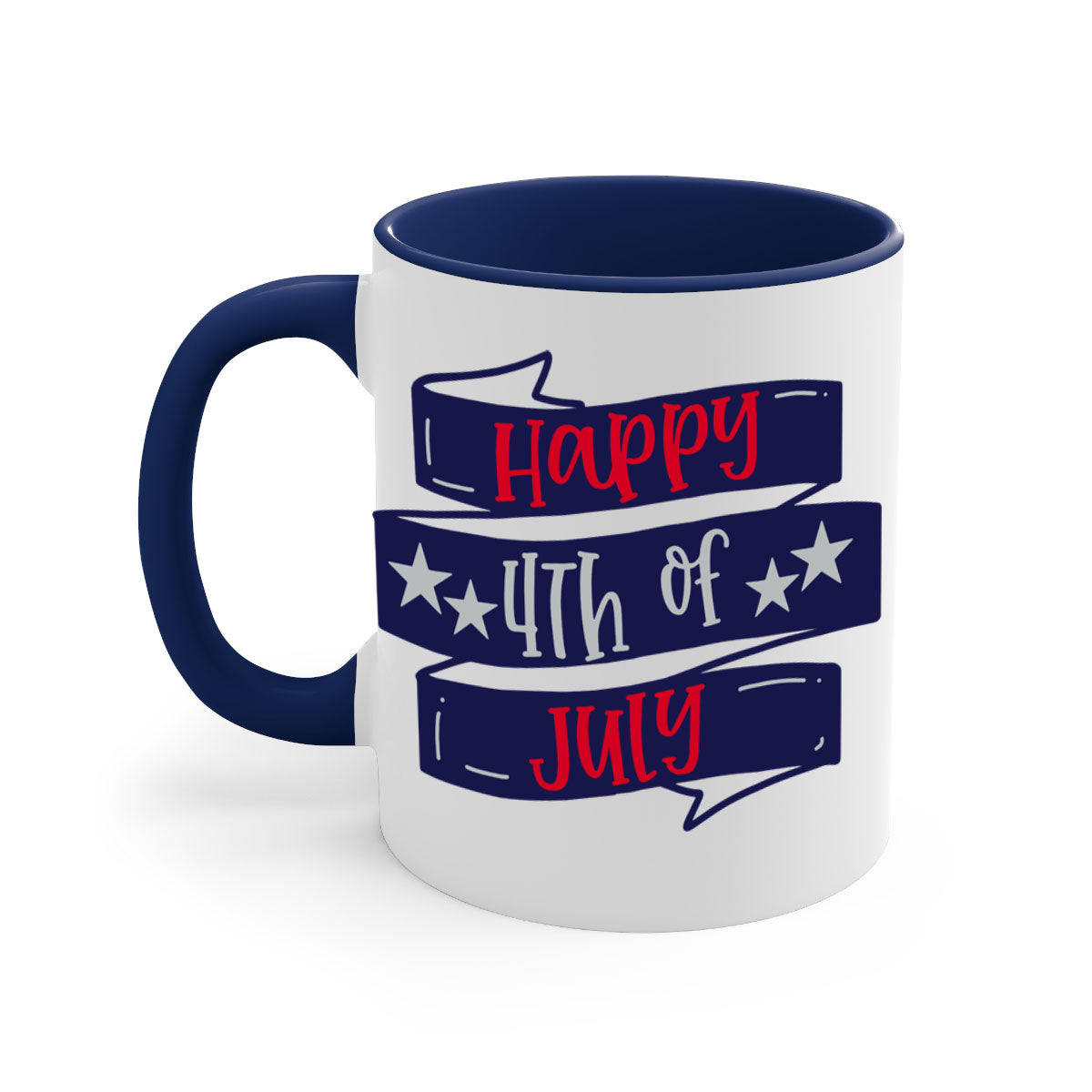 Happy 4th Of July Mug with colorful handle and glossy finish, perfect for coffee or tea.
