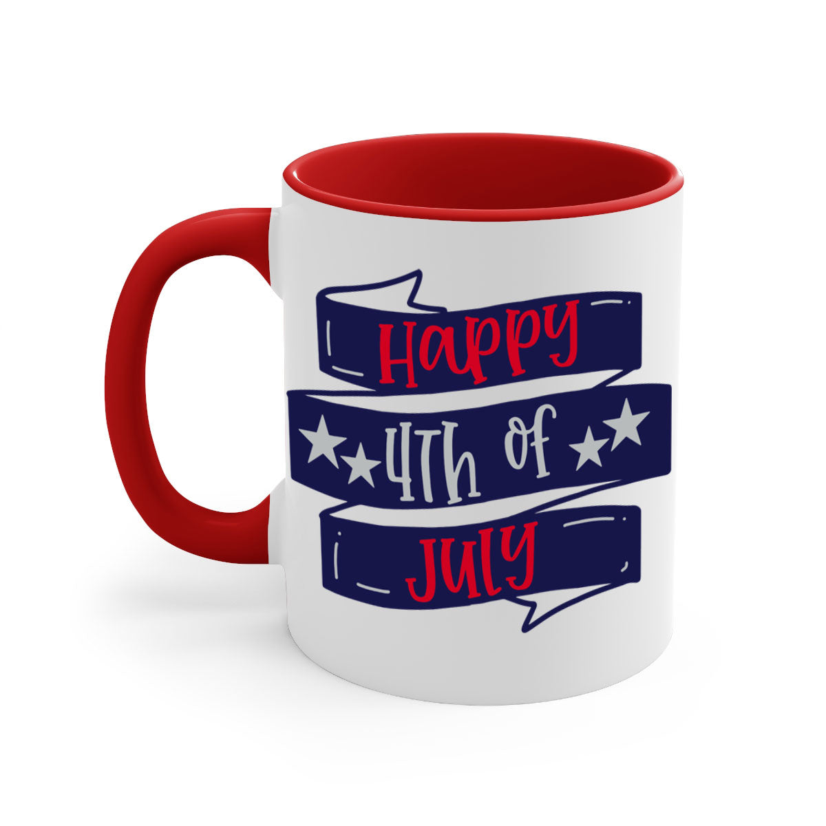 Happy 4th Of July Mug with colorful handle and glossy finish, perfect for coffee or tea.