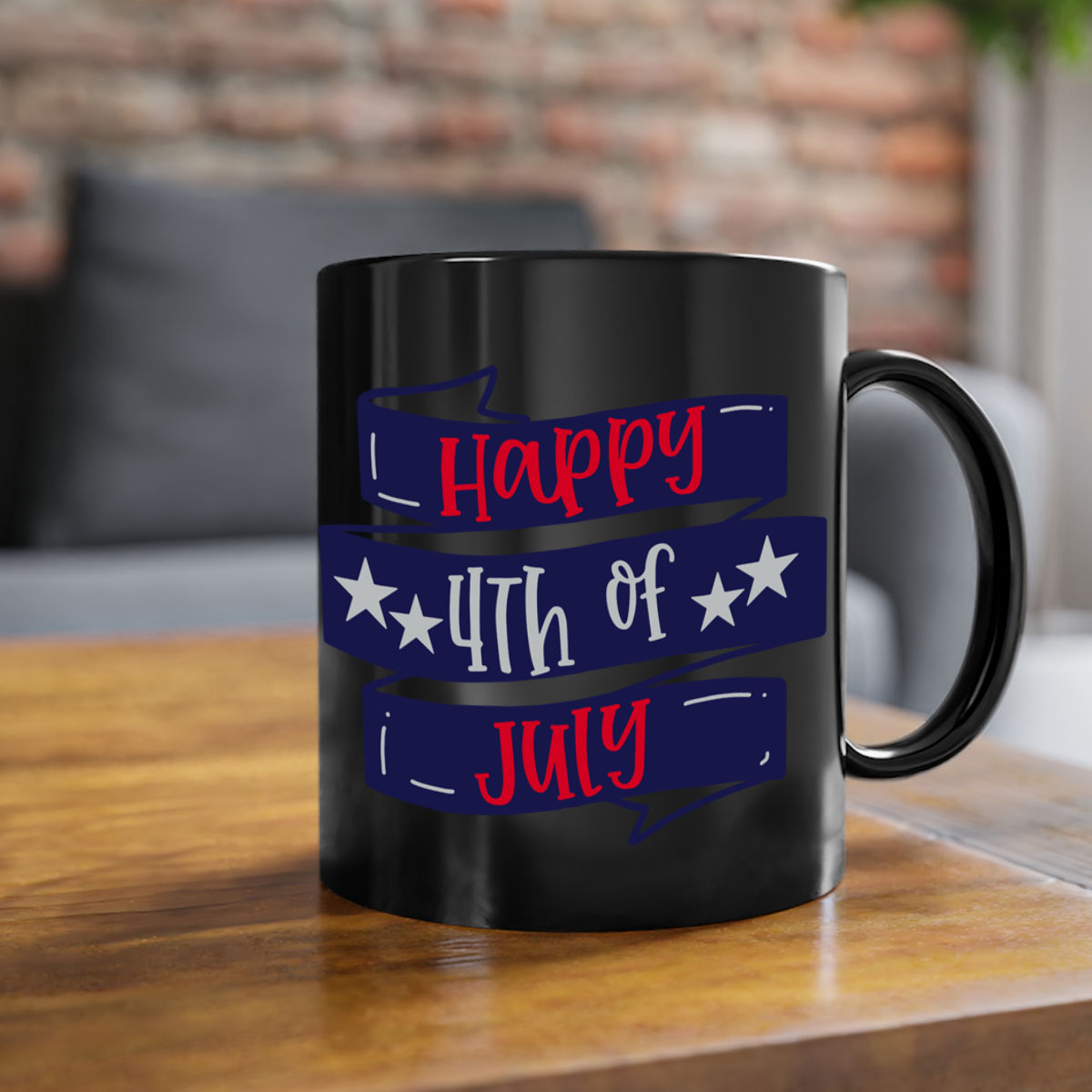 Happy 4th Of July Mug with colorful handle and glossy finish, perfect for coffee or tea.