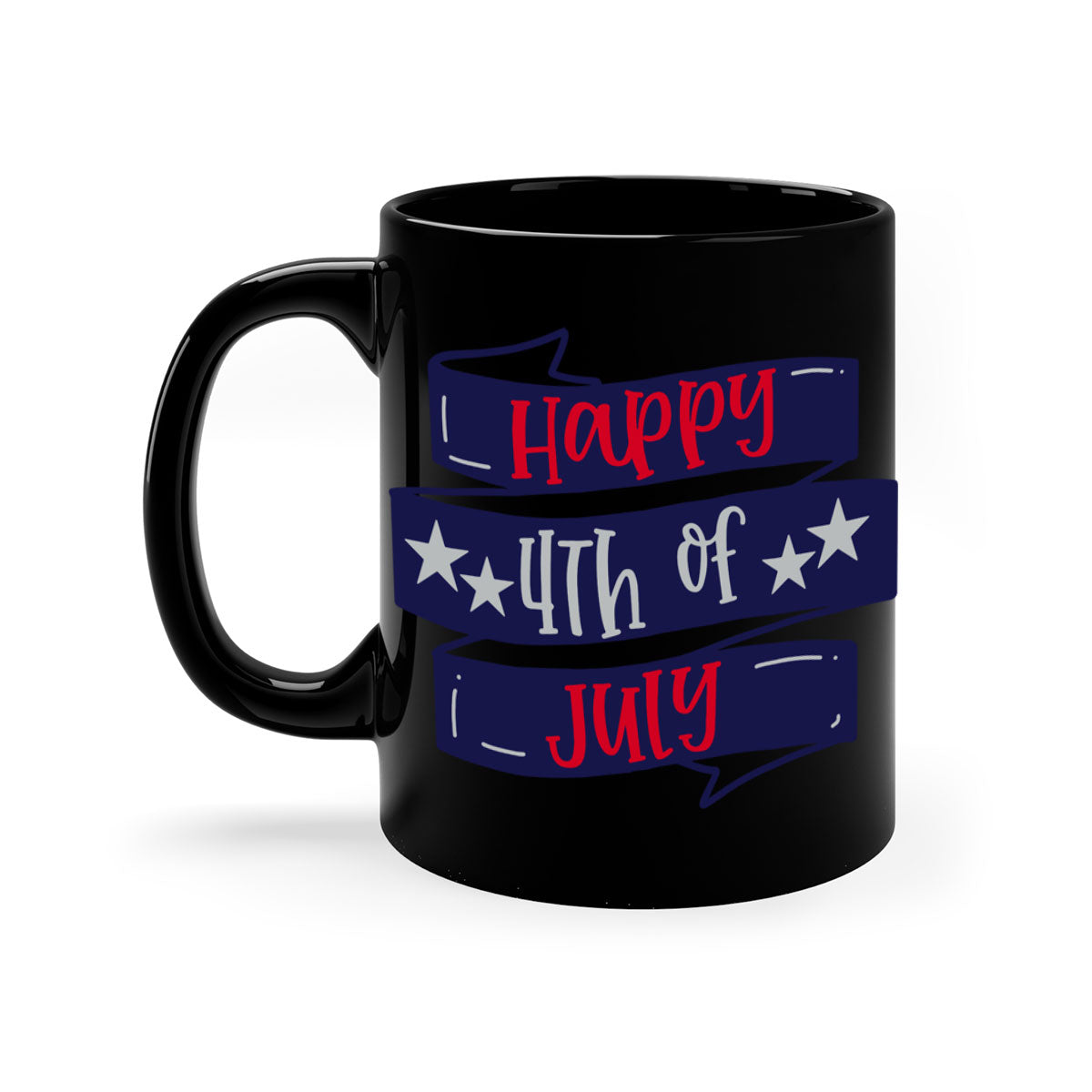 Happy 4th Of July Mug with colorful handle and glossy finish, perfect for coffee or tea.