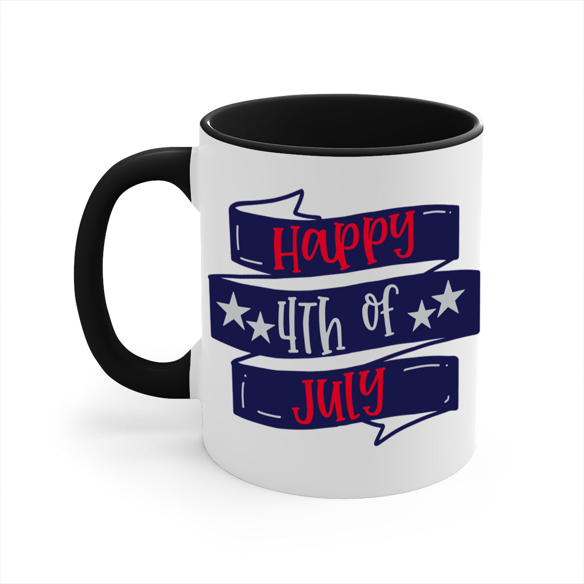 Happy 4th Of July Mug with colorful handle and glossy finish, perfect for coffee or tea.