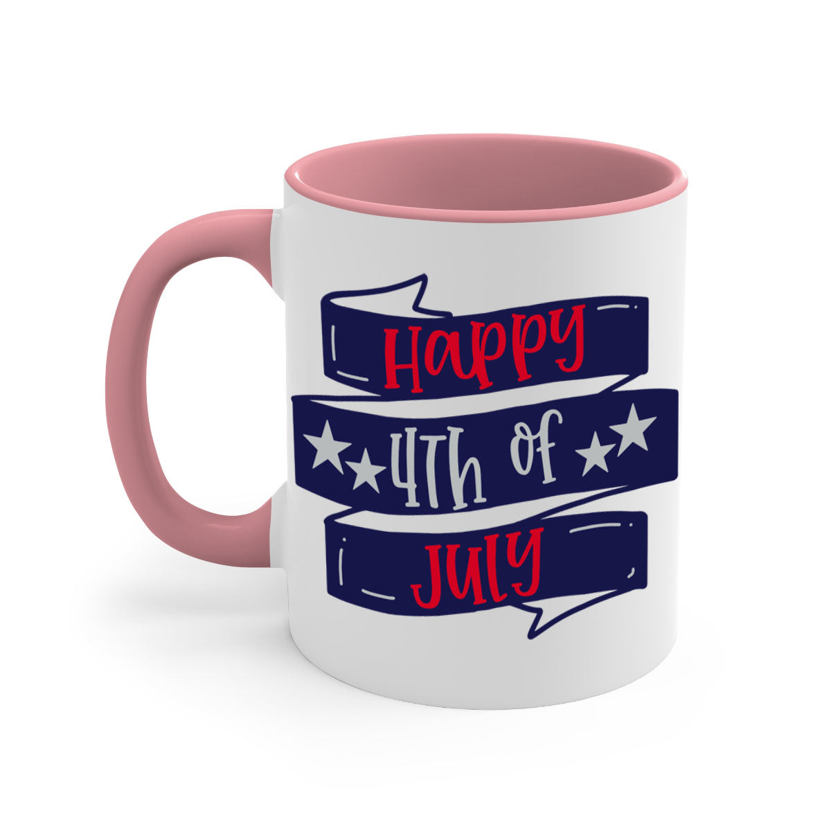 Happy 4th Of July Mug with colorful handle and glossy finish, perfect for coffee or tea.