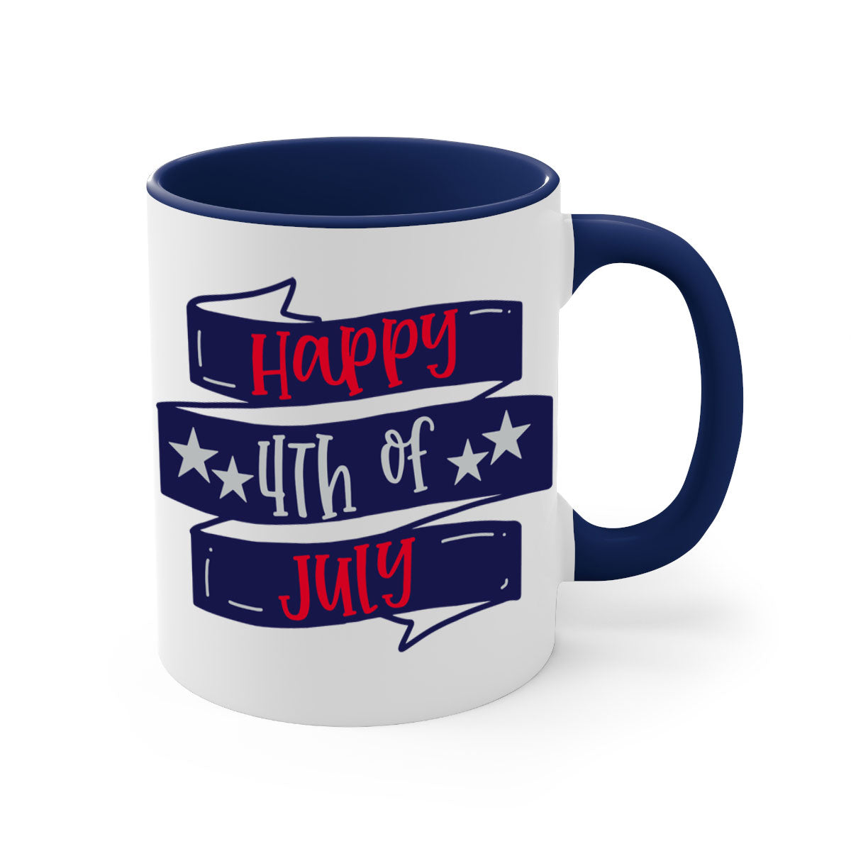 Happy 4th Of July Mug with colorful handle and glossy finish, perfect for coffee or tea.