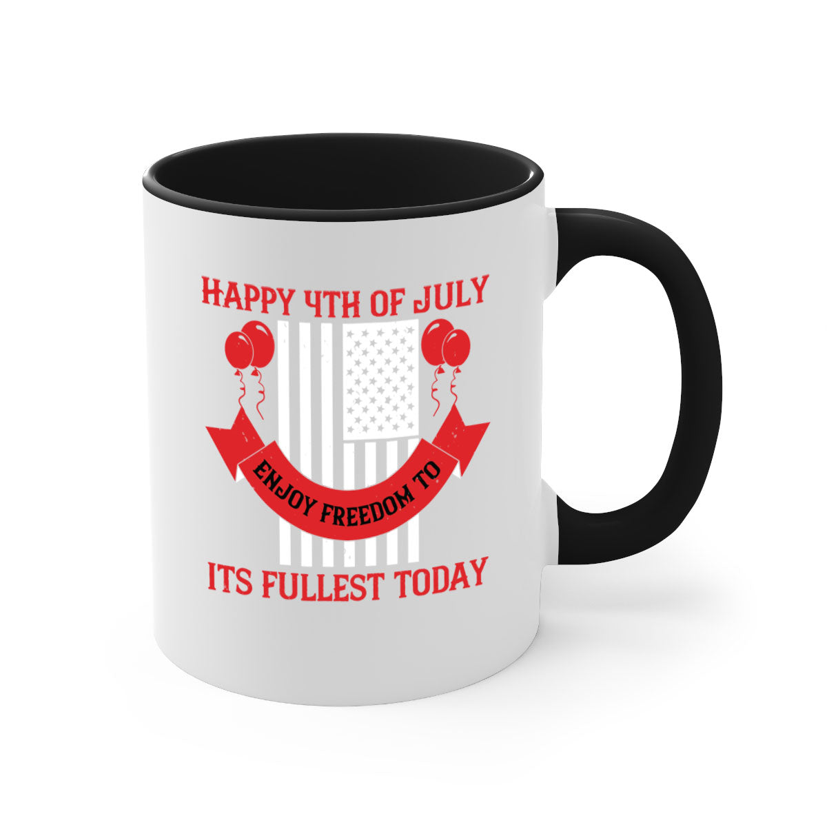 Happy th of July Mug with two-tone design, featuring a colored handle and glossy finish, available in multiple colors.