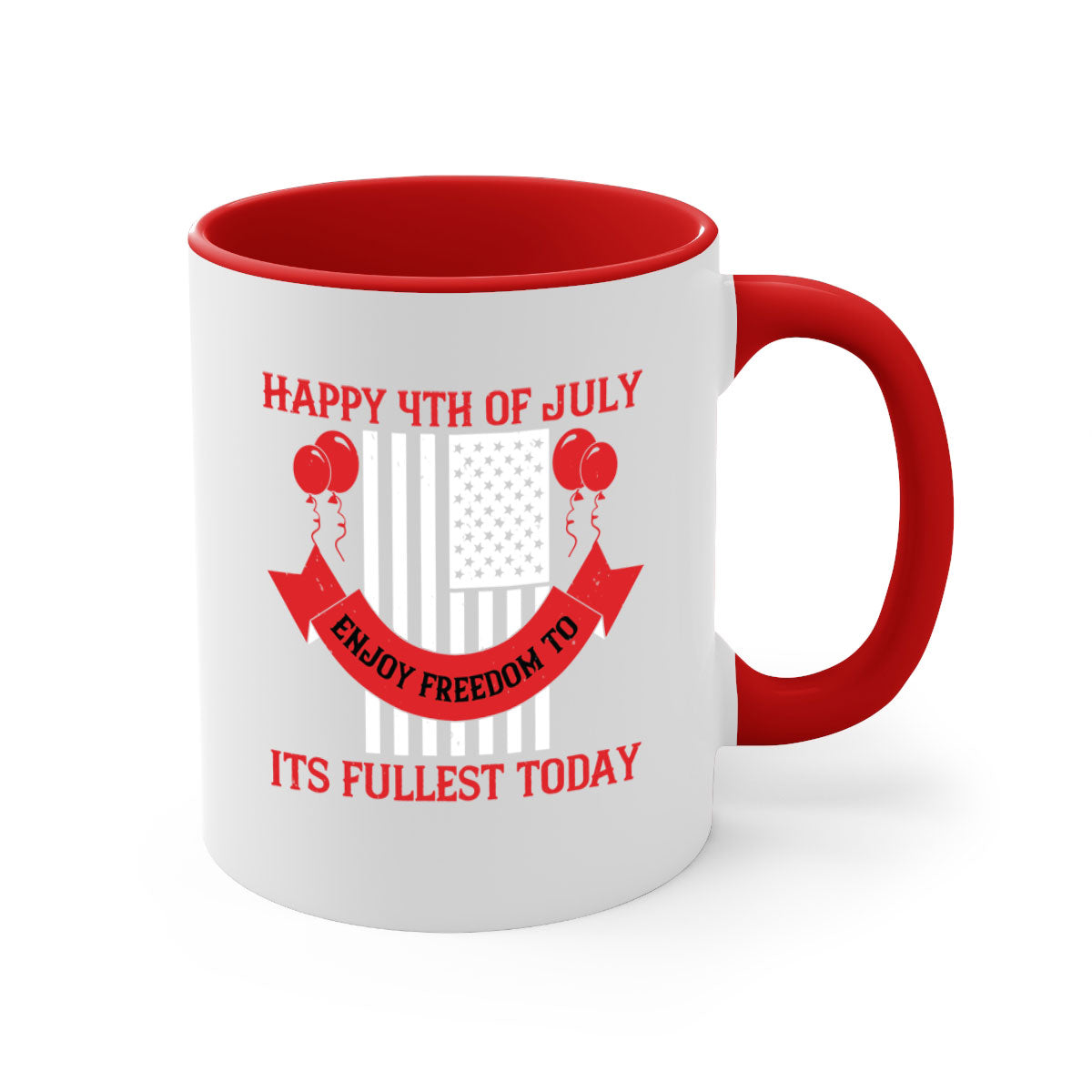 Happy th of July Mug with two-tone design, featuring a colored handle and glossy finish, available in multiple colors.