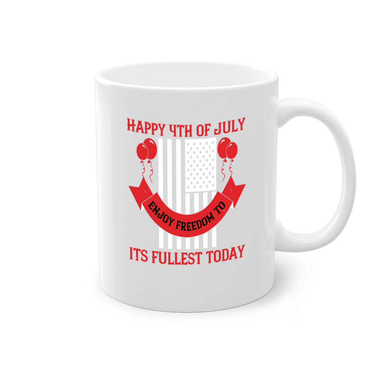 Happy th of July Mug with two-tone design, featuring a colored handle and glossy finish, available in multiple colors.