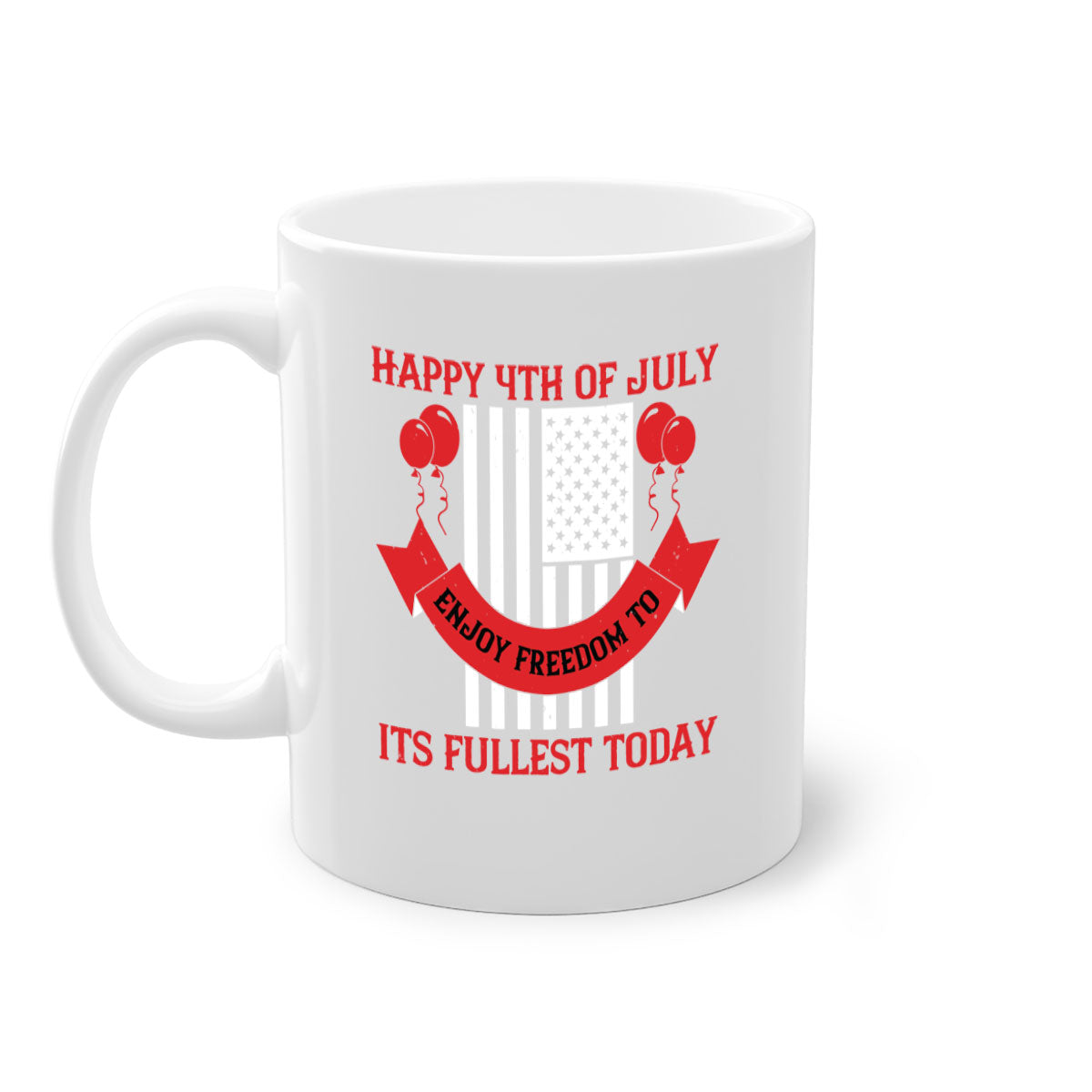 Happy th of July Mug with two-tone design, featuring a colored handle and glossy finish, available in multiple colors.