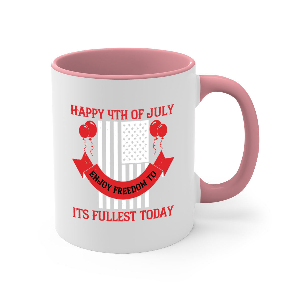 Happy th of July Mug with two-tone design, featuring a colored handle and glossy finish, available in multiple colors.