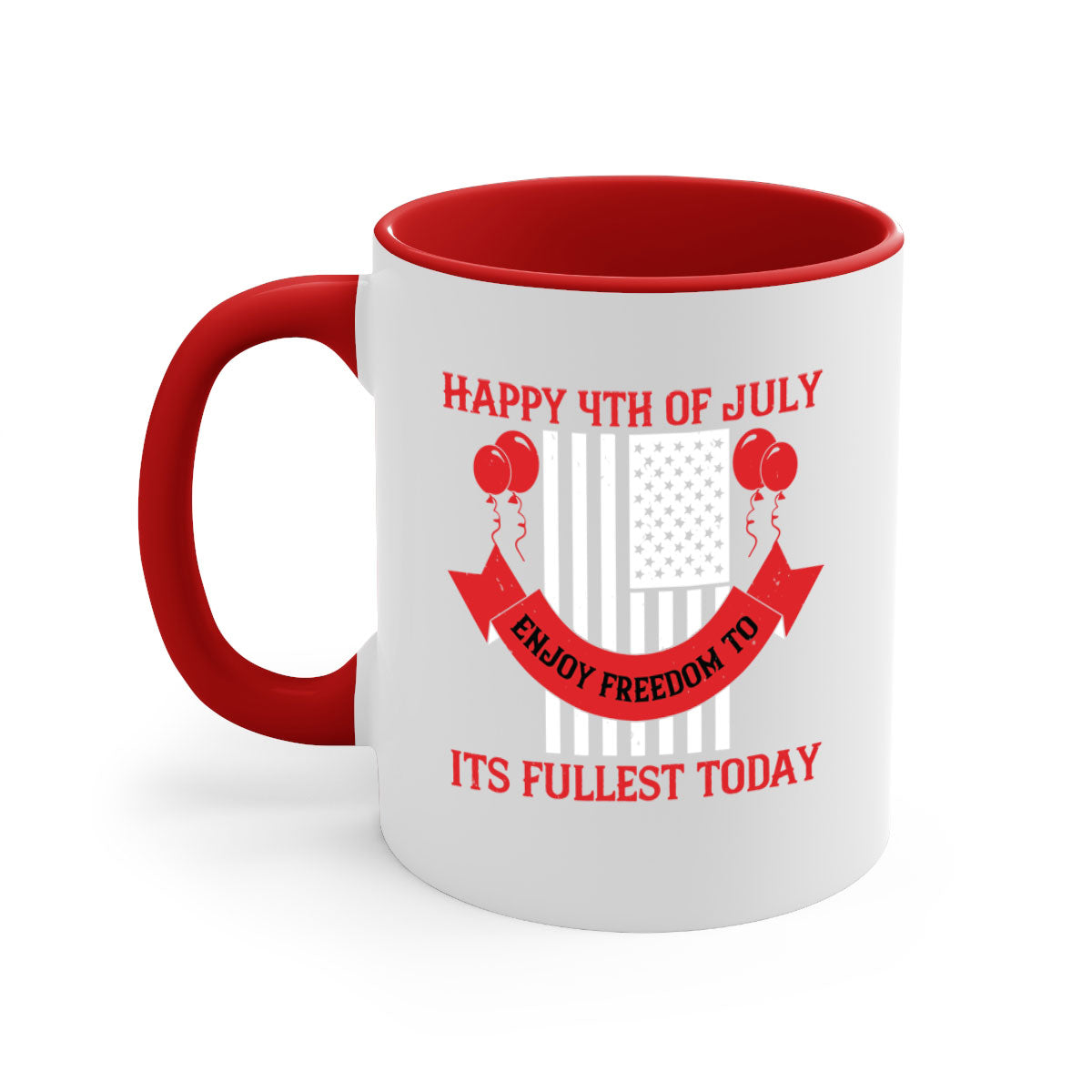 Happy th of July Mug with two-tone design, featuring a colored handle and glossy finish, available in multiple colors.
