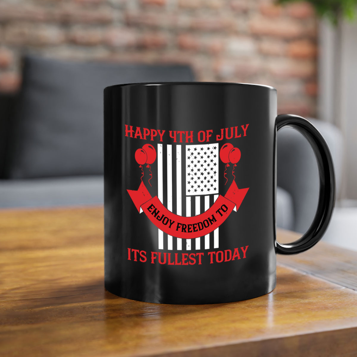 Happy th of July Mug with two-tone design, featuring a colored handle and glossy finish, available in multiple colors.