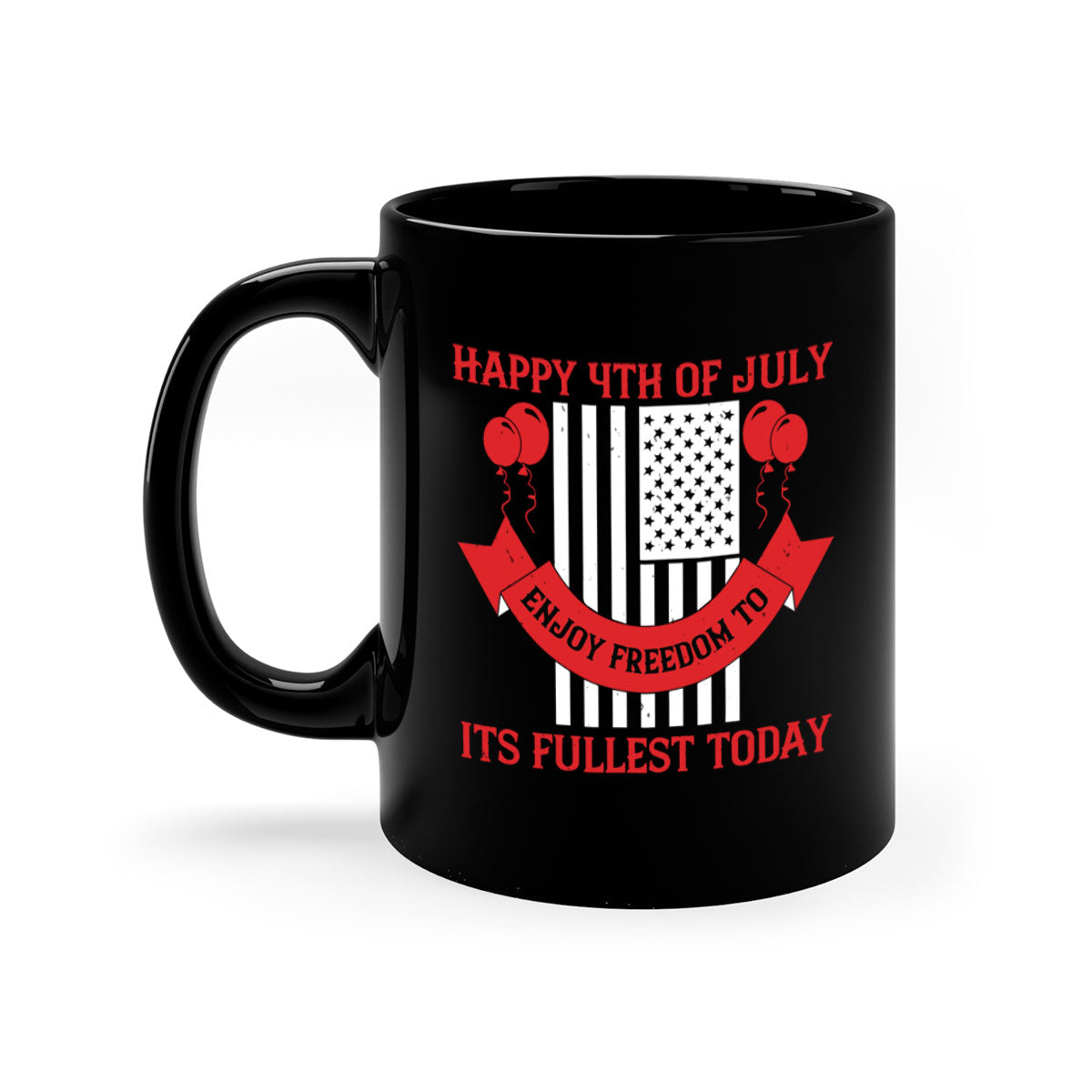 Happy th of July Mug with two-tone design, featuring a colored handle and glossy finish, available in multiple colors.