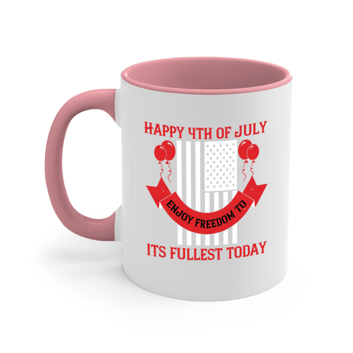 Happy th of July Mug with two-tone design, featuring a colored handle and glossy finish, available in multiple colors.