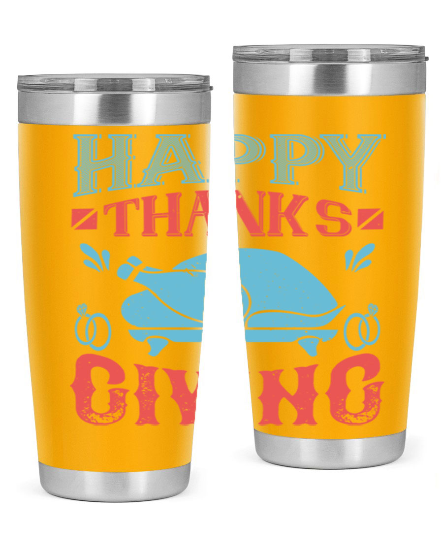 Happy Thanksgiving 20oz Tumbler featuring double wall vacuum insulation and a festive design, perfect for hot and cold beverages.