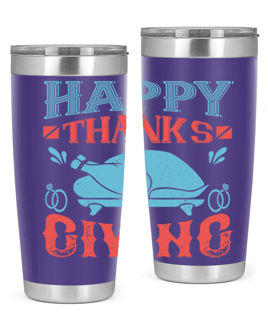 Happy Thanksgiving 20oz Tumbler featuring double wall vacuum insulation and a festive design, perfect for hot and cold beverages.