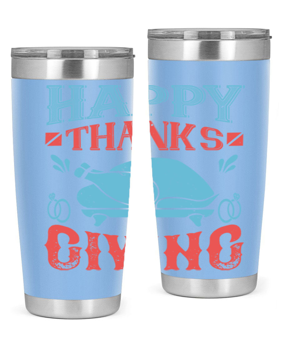 Happy Thanksgiving 20oz Tumbler featuring double wall vacuum insulation and a festive design, perfect for hot and cold beverages.