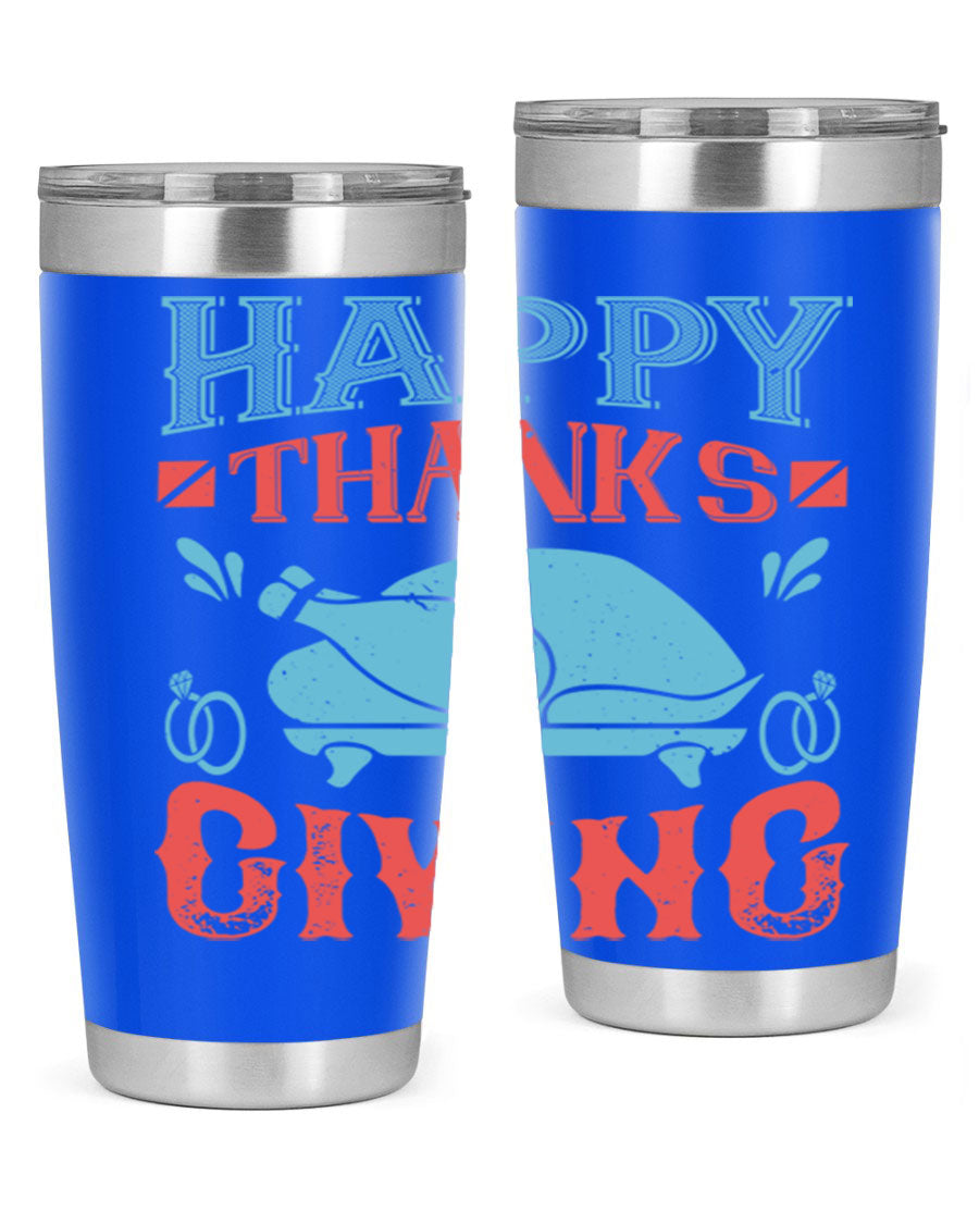 Happy Thanksgiving 20oz Tumbler featuring double wall vacuum insulation and a festive design, perfect for hot and cold beverages.