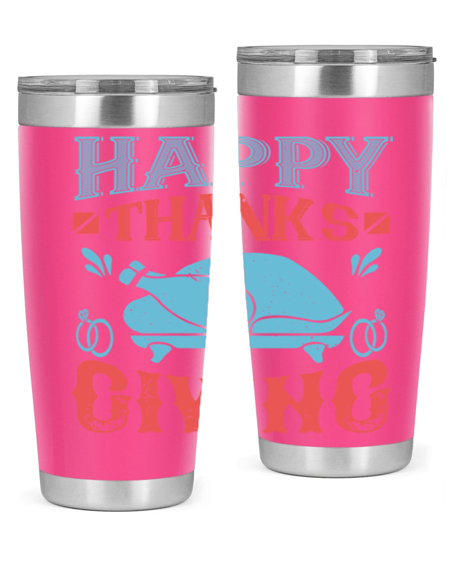 Happy Thanksgiving 20oz Tumbler featuring double wall vacuum insulation and a festive design, perfect for hot and cold beverages.