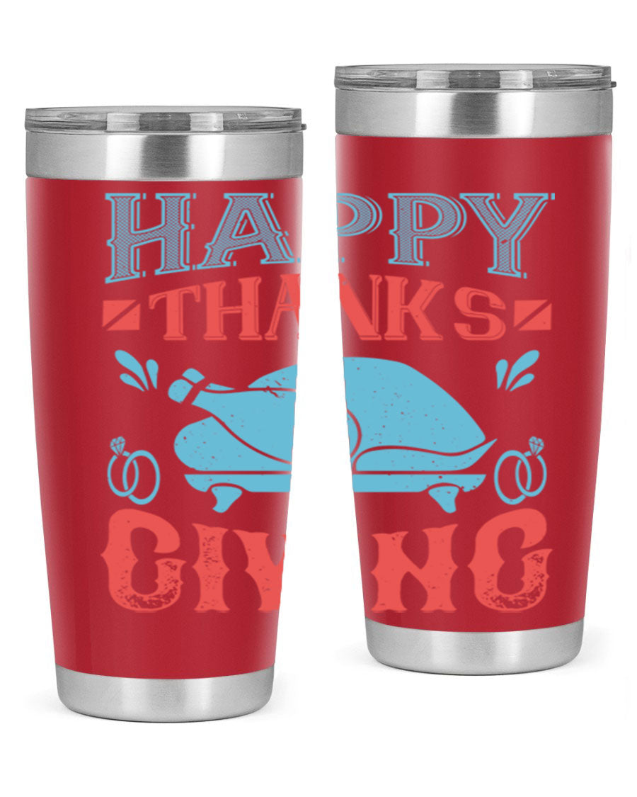 Happy Thanksgiving 20oz Tumbler featuring double wall vacuum insulation and a festive design, perfect for hot and cold beverages.