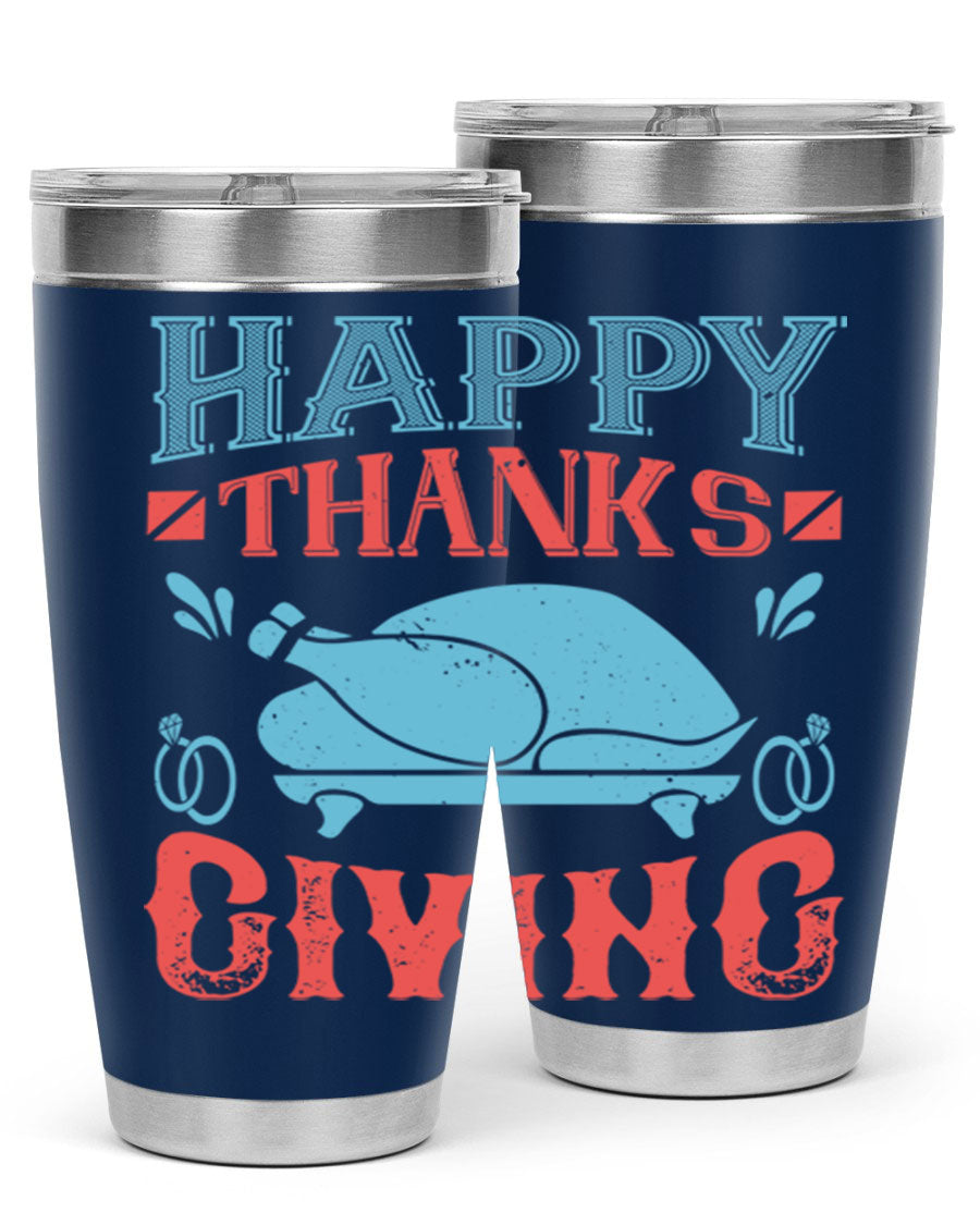 Happy Thanksgiving 20oz Tumbler featuring double wall vacuum insulation and a festive design, perfect for hot and cold beverages.