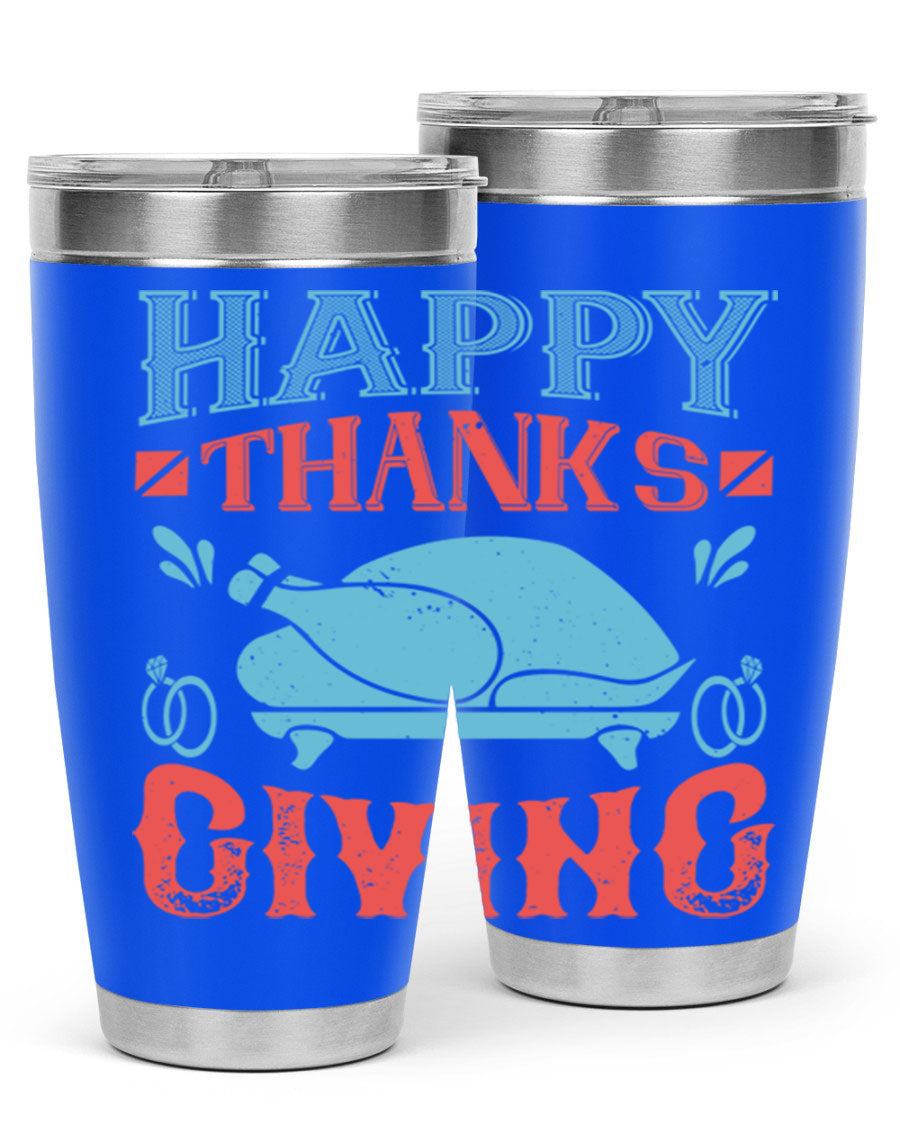 Happy Thanksgiving 20oz Tumbler featuring double wall vacuum insulation and a festive design, perfect for hot and cold beverages.