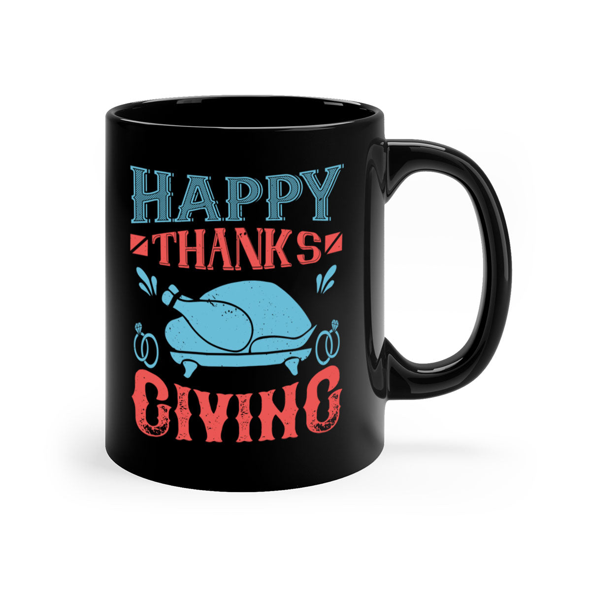 Happy Thanksgiving Mug with a glossy finish and colored handle, available in multiple colors and sizes.
