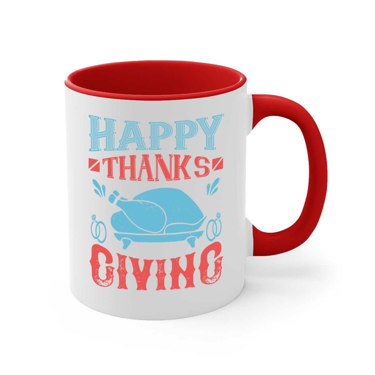 Happy Thanksgiving Mug with a glossy finish and colored handle, available in multiple colors and sizes.