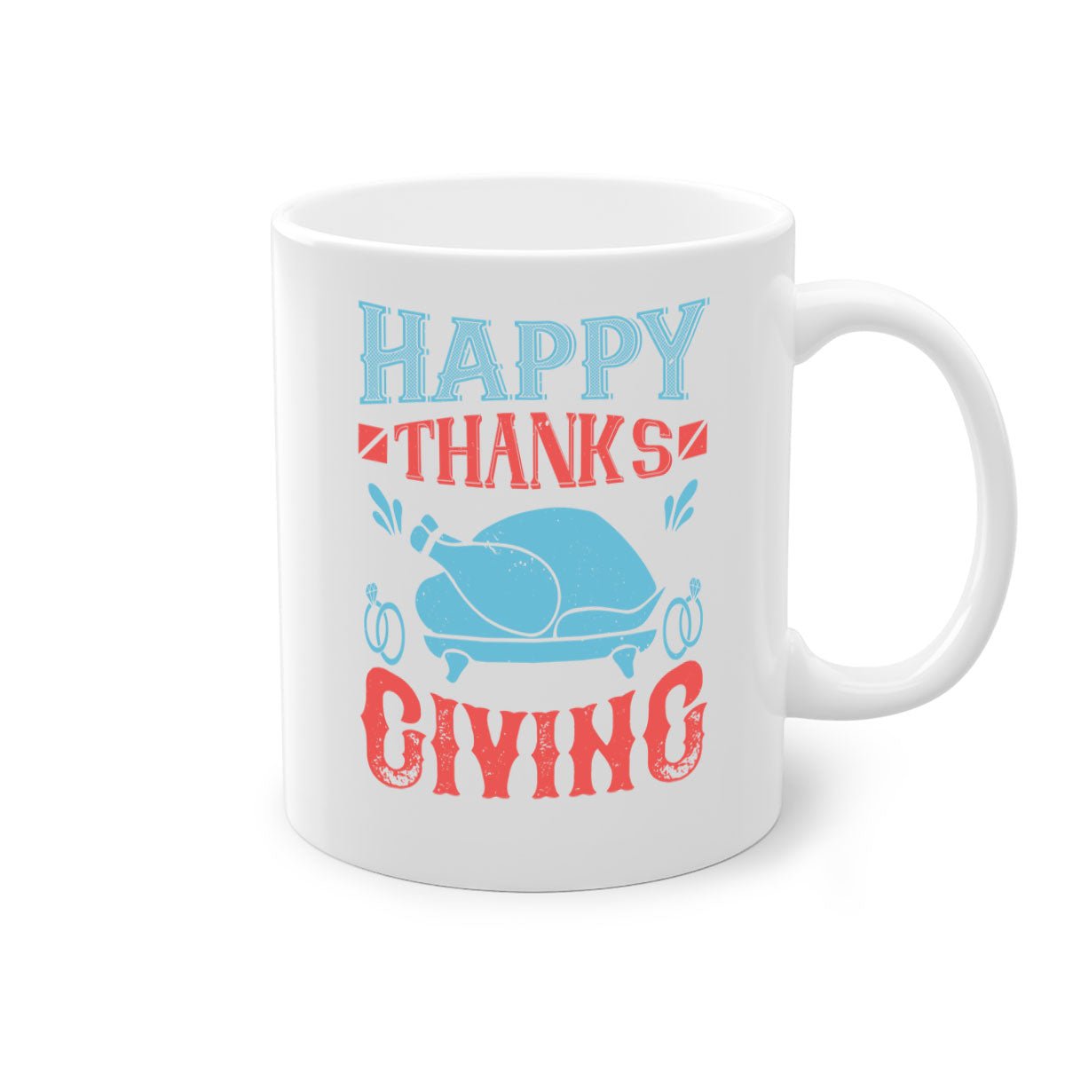 Happy Thanksgiving Mug with a glossy finish and colored handle, available in multiple colors and sizes.
