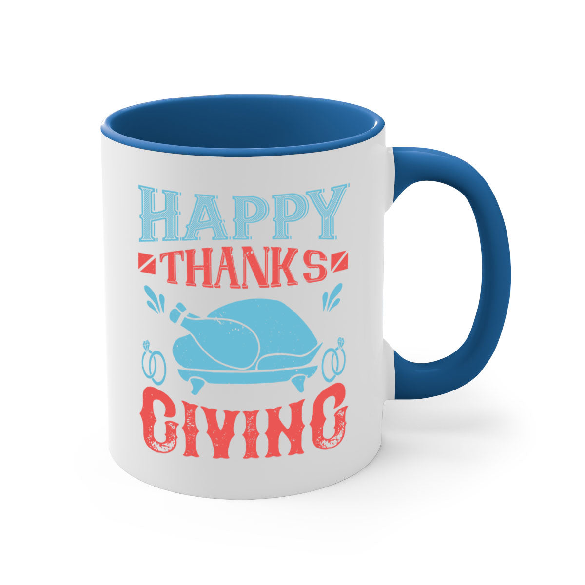 Happy Thanksgiving Mug with a glossy finish and colored handle, available in multiple colors and sizes.