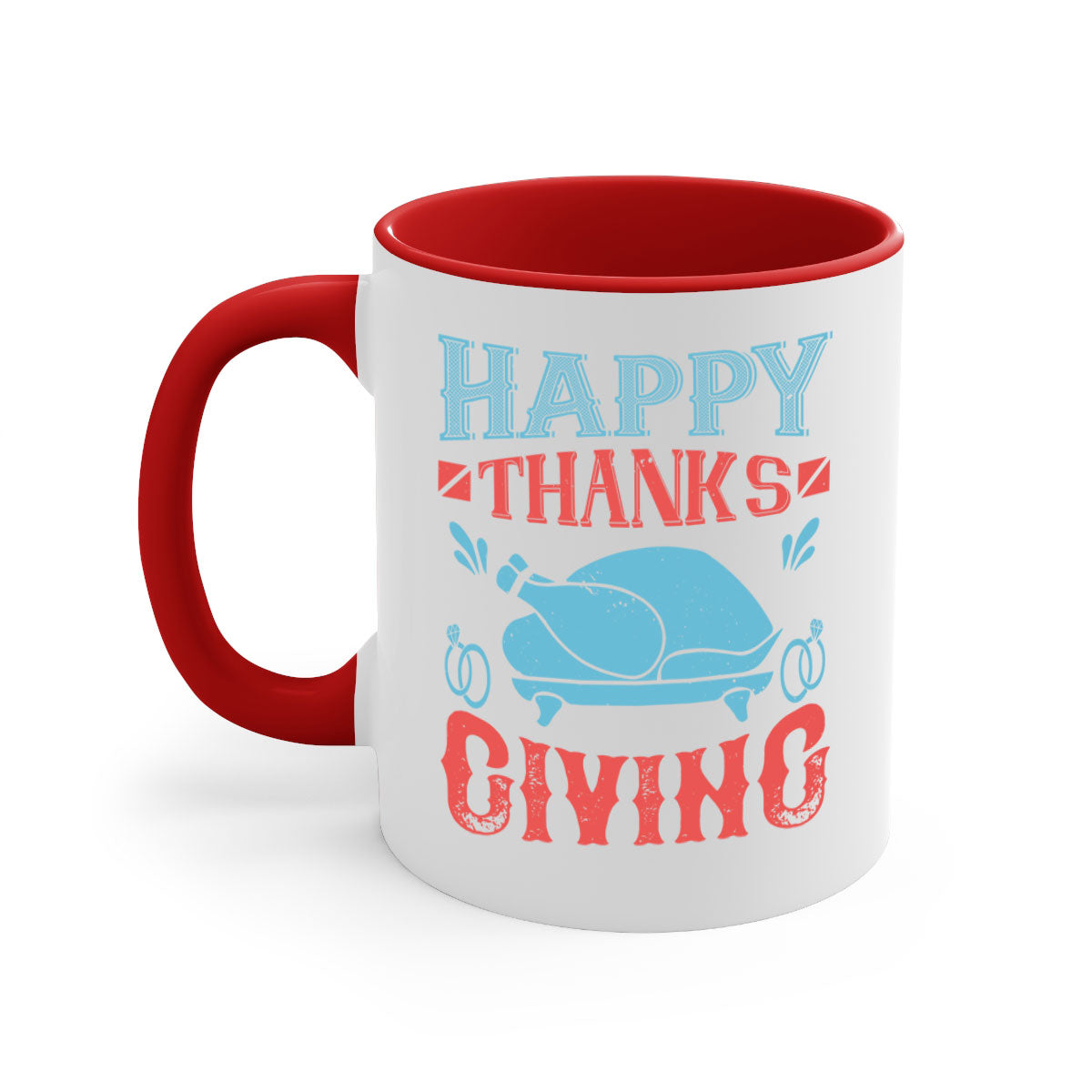 Happy Thanksgiving Mug with a glossy finish and colored handle, available in multiple colors and sizes.
