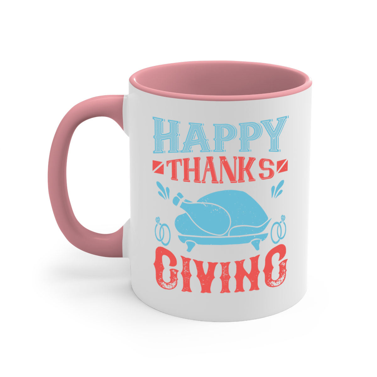 Happy Thanksgiving Mug with a glossy finish and colored handle, available in multiple colors and sizes.