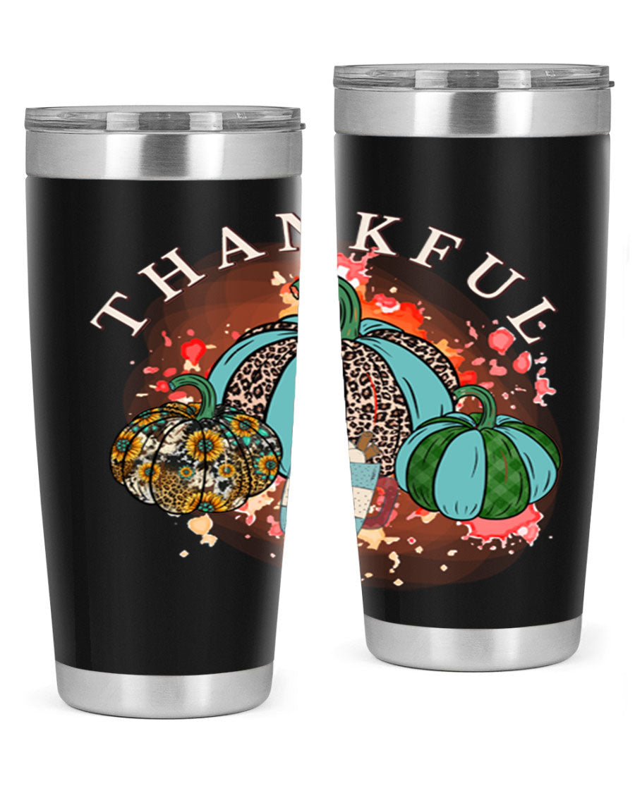 Happy Thanksgiving 20oz Tumbler made of stainless steel with a festive design, perfect for keeping drinks hot or cold.
