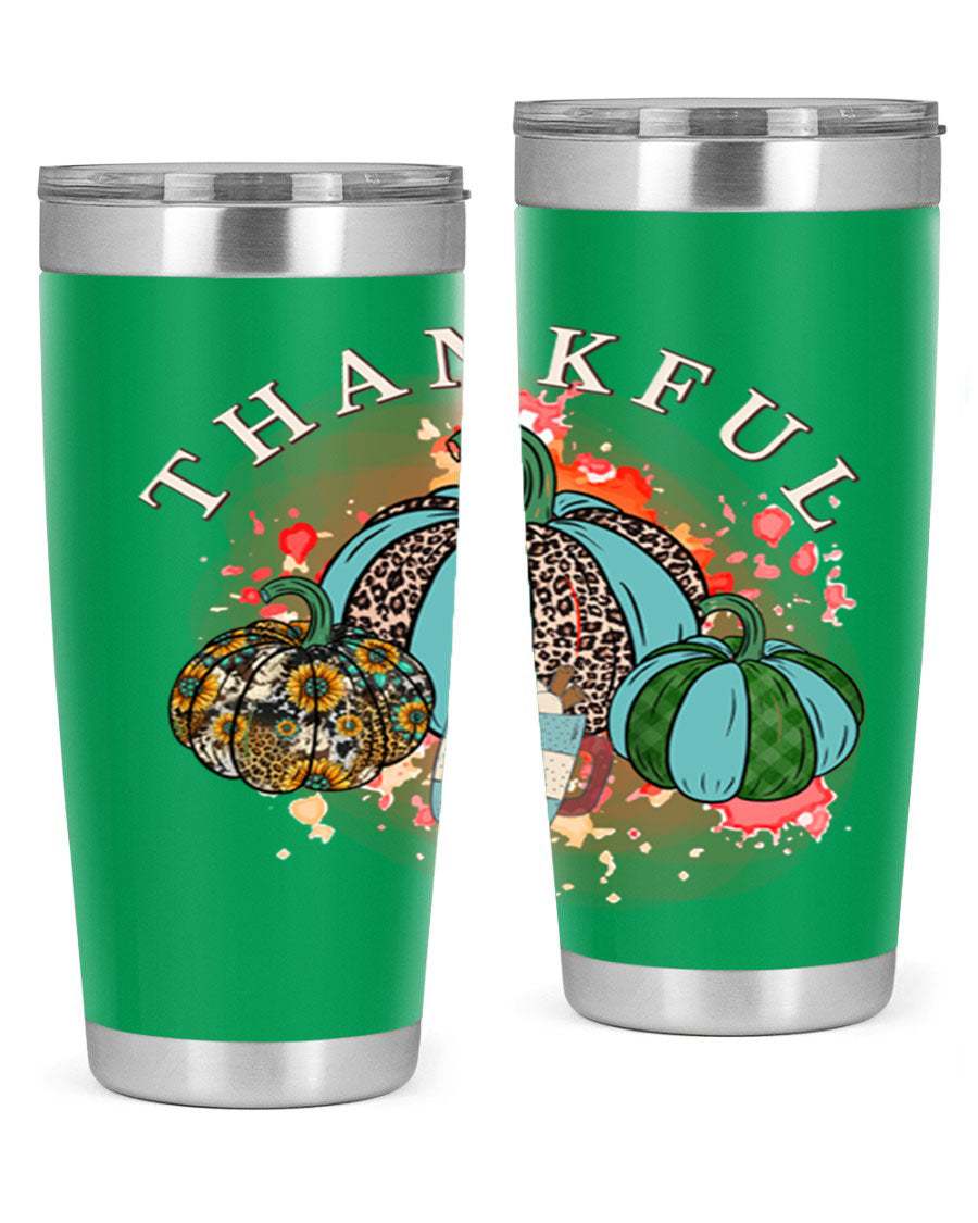 Happy Thanksgiving 20oz Tumbler made of stainless steel with a festive design, perfect for keeping drinks hot or cold.