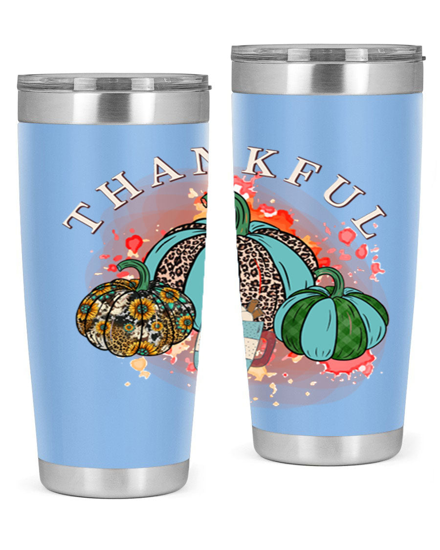 Happy Thanksgiving 20oz Tumbler made of stainless steel with a festive design, perfect for keeping drinks hot or cold.