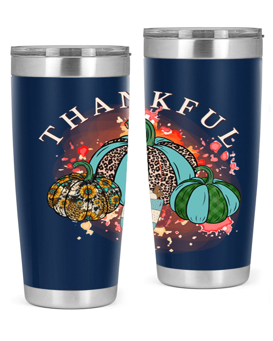 Happy Thanksgiving 20oz Tumbler made of stainless steel with a festive design, perfect for keeping drinks hot or cold.
