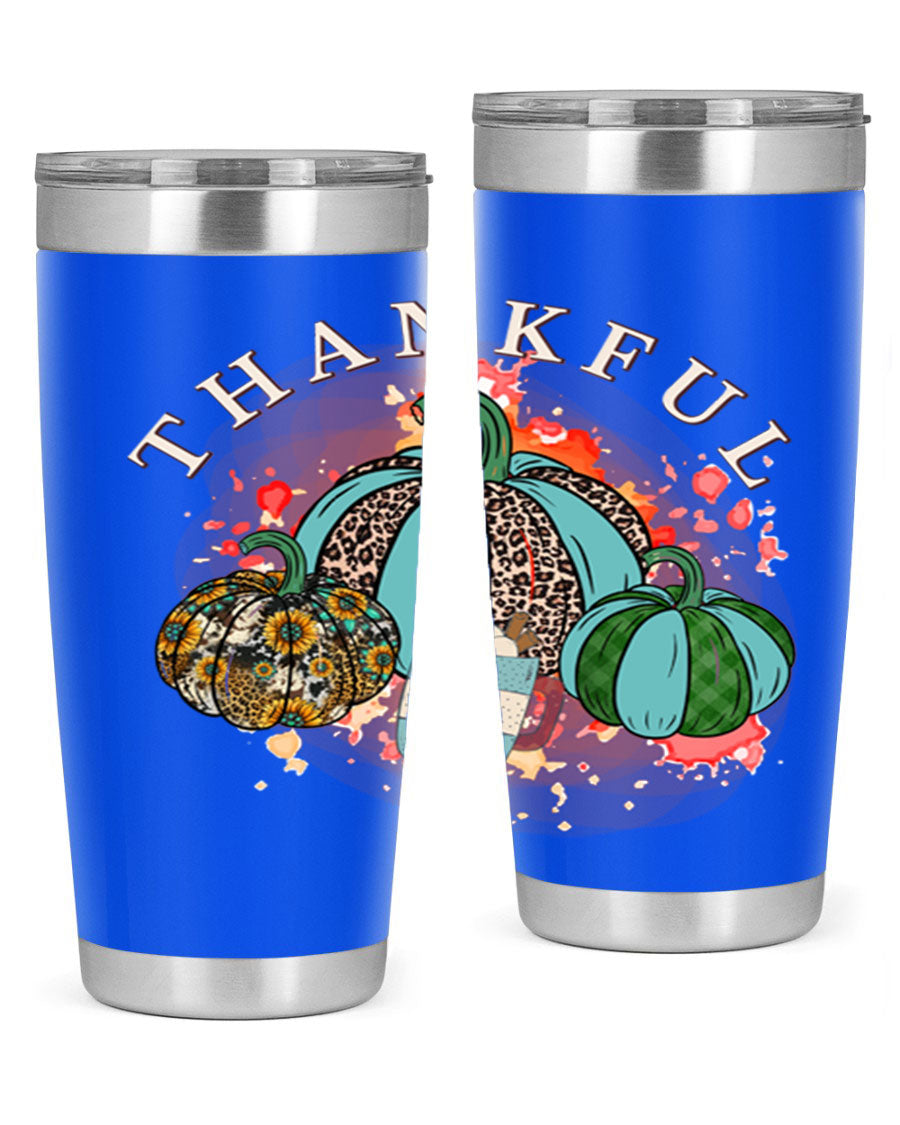 Happy Thanksgiving 20oz Tumbler made of stainless steel with a festive design, perfect for keeping drinks hot or cold.