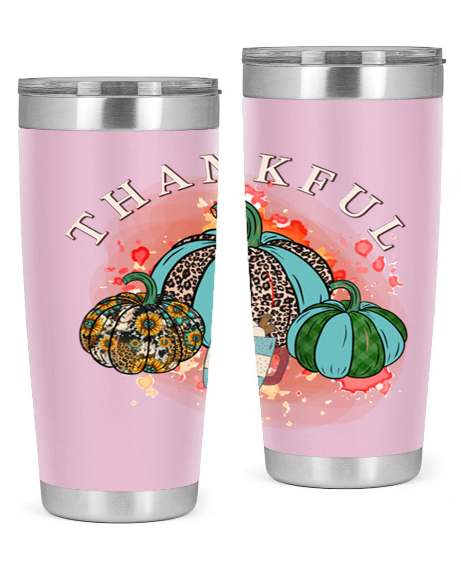 Happy Thanksgiving 20oz Tumbler made of stainless steel with a festive design, perfect for keeping drinks hot or cold.
