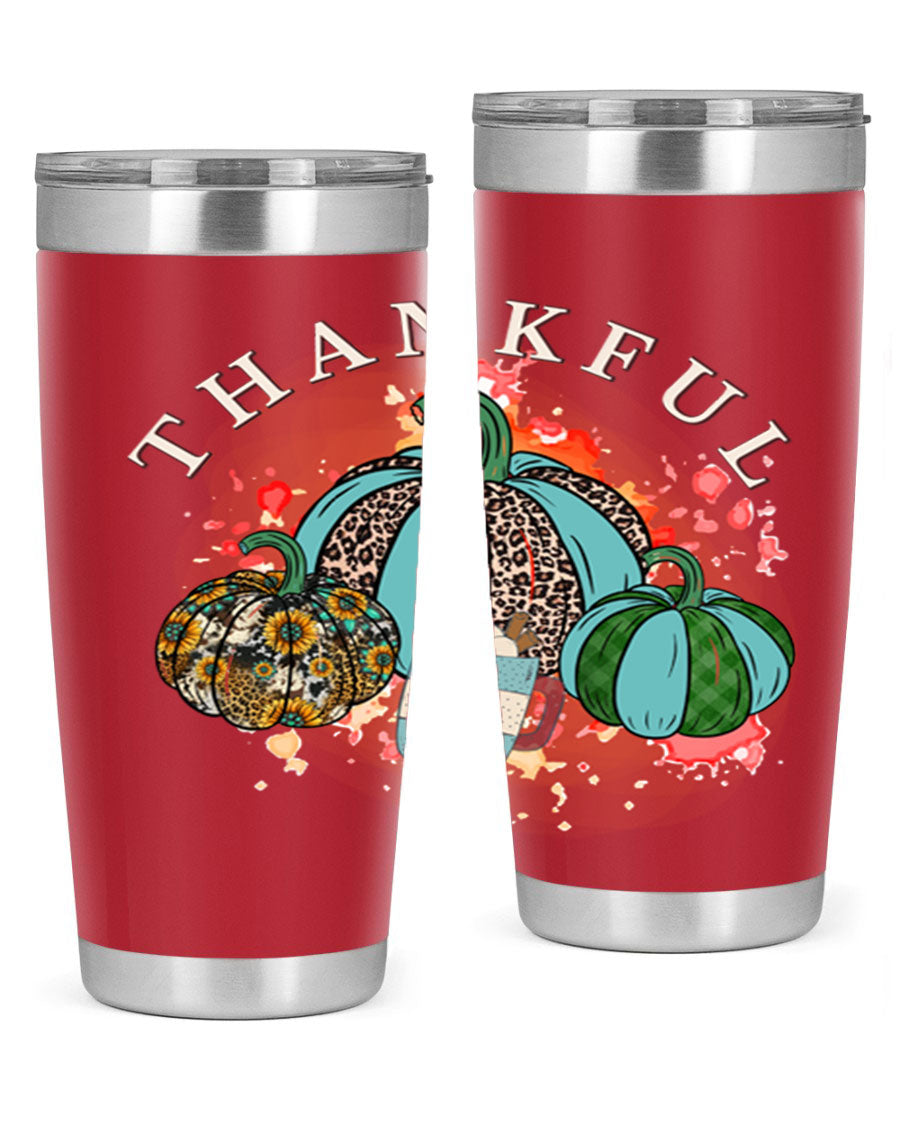 Happy Thanksgiving 20oz Tumbler made of stainless steel with a festive design, perfect for keeping drinks hot or cold.