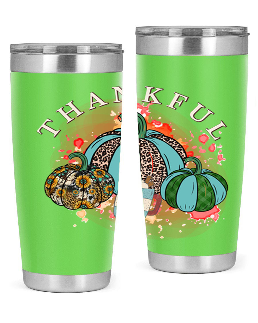 Happy Thanksgiving 20oz Tumbler made of stainless steel with a festive design, perfect for keeping drinks hot or cold.
