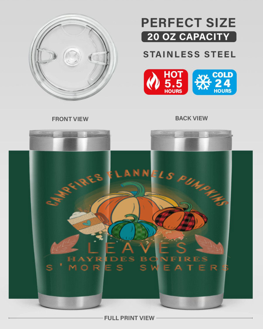 Happy Thanksgiving 249# Tumbler in stainless steel with festive design, perfect for hot and cold beverages.