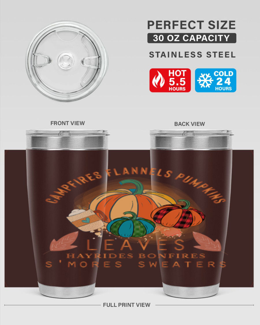 Happy Thanksgiving 249# Tumbler in stainless steel with festive design, perfect for hot and cold beverages.