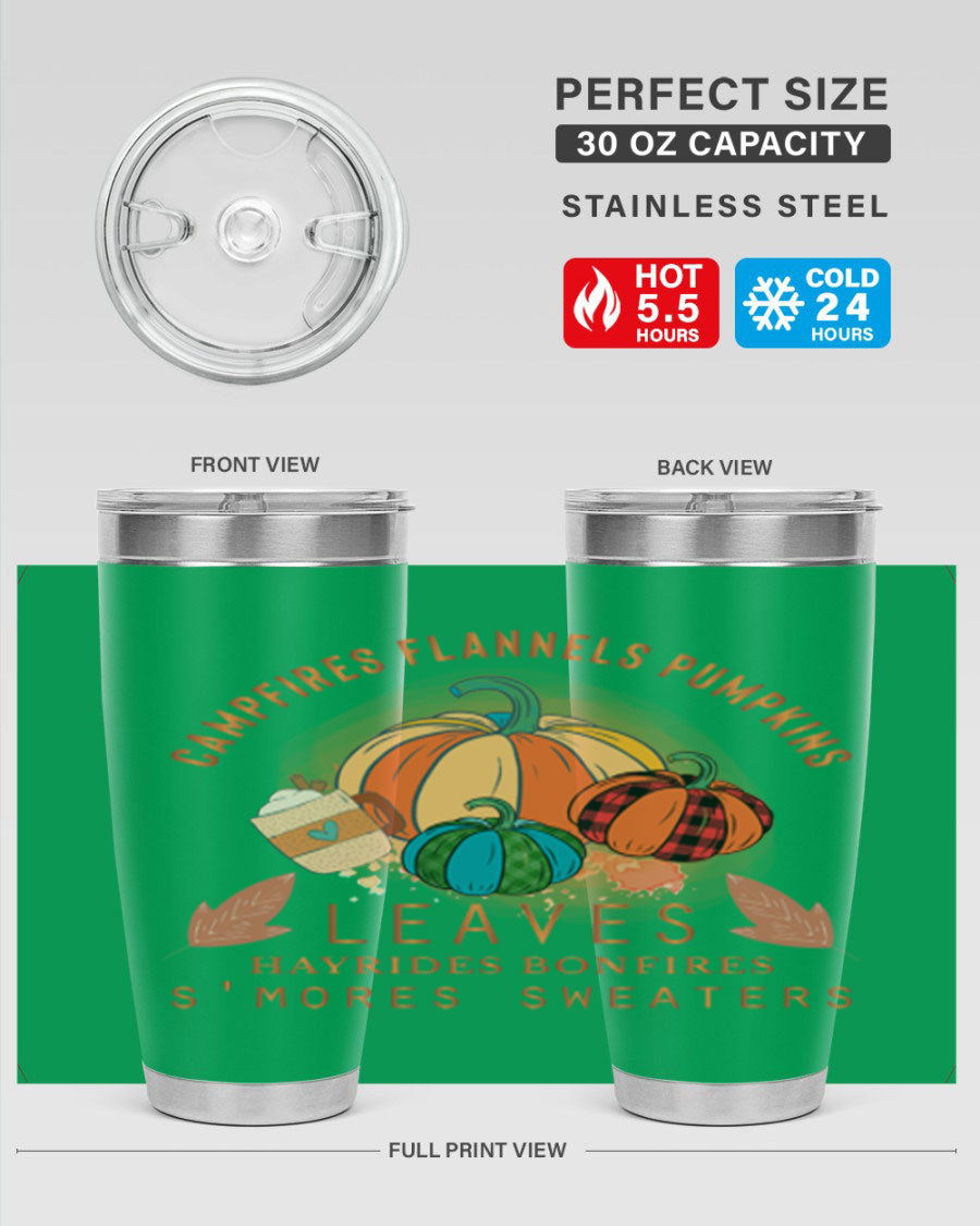 Happy Thanksgiving 249# Tumbler in stainless steel with festive design, perfect for hot and cold beverages.