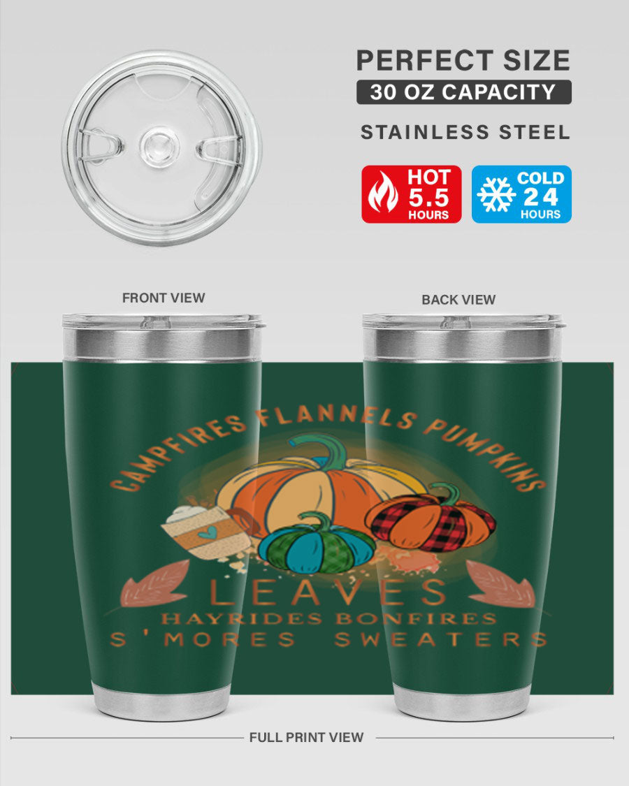 Happy Thanksgiving 249# Tumbler in stainless steel with festive design, perfect for hot and cold beverages.