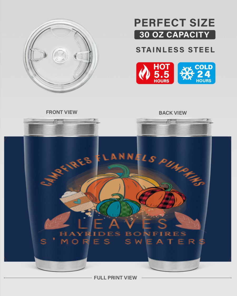 Happy Thanksgiving 249# Tumbler in stainless steel with festive design, perfect for hot and cold beverages.