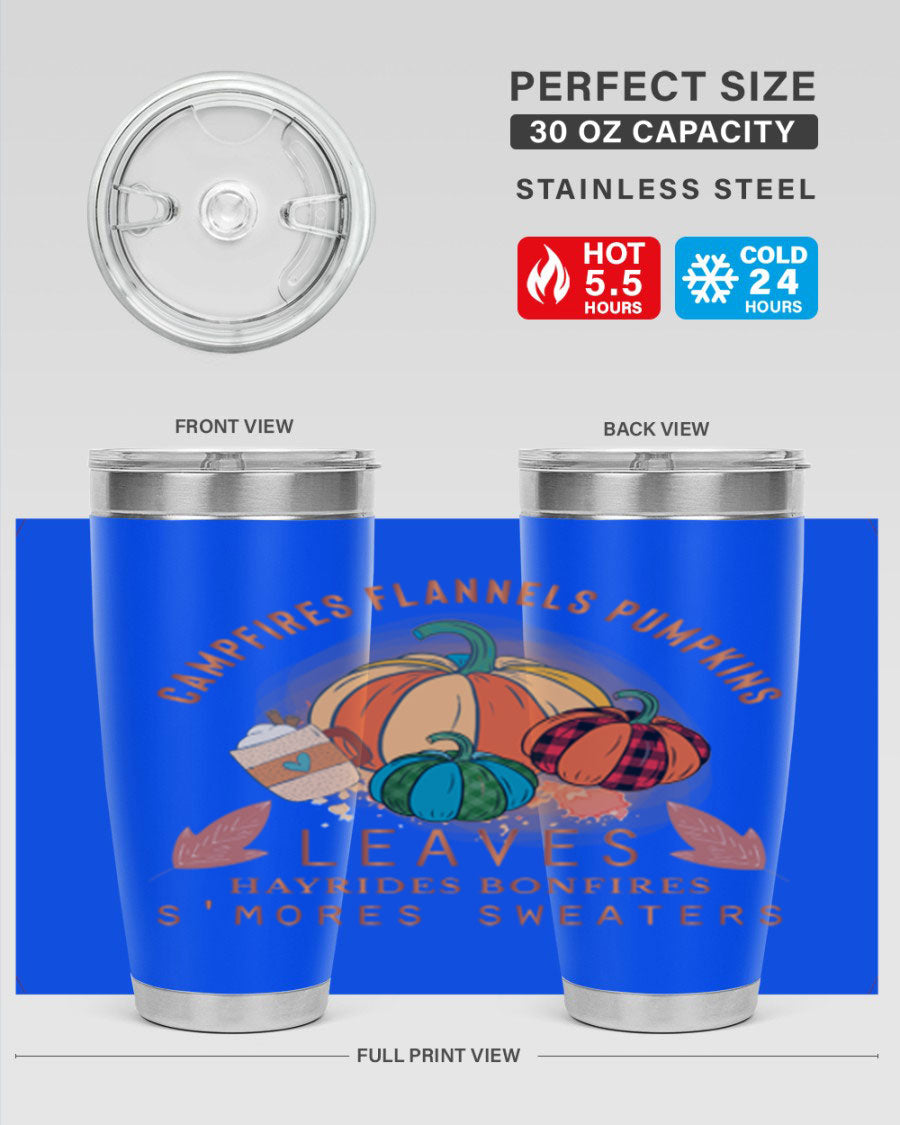 Happy Thanksgiving 249# Tumbler in stainless steel with festive design, perfect for hot and cold beverages.