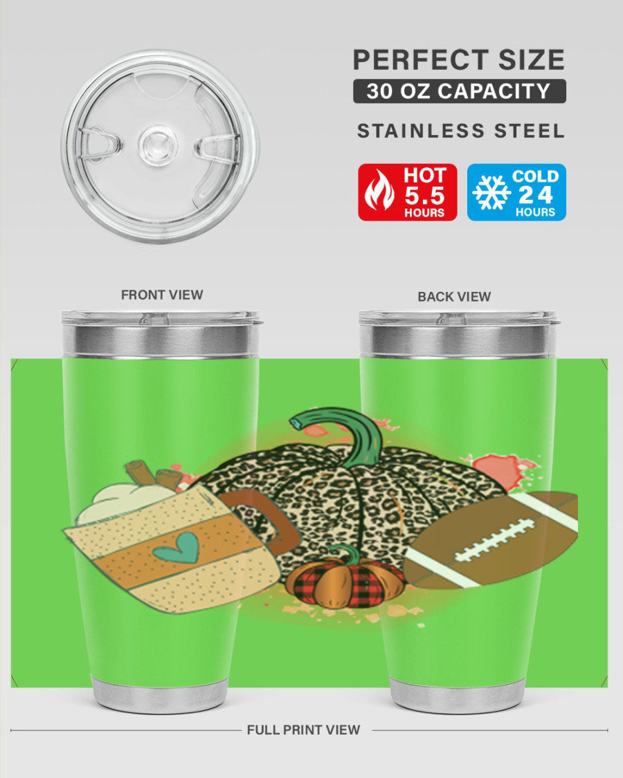 Happy Thanksgiving 250# tumbler in stainless steel with festive design, perfect for hot and cold beverages.