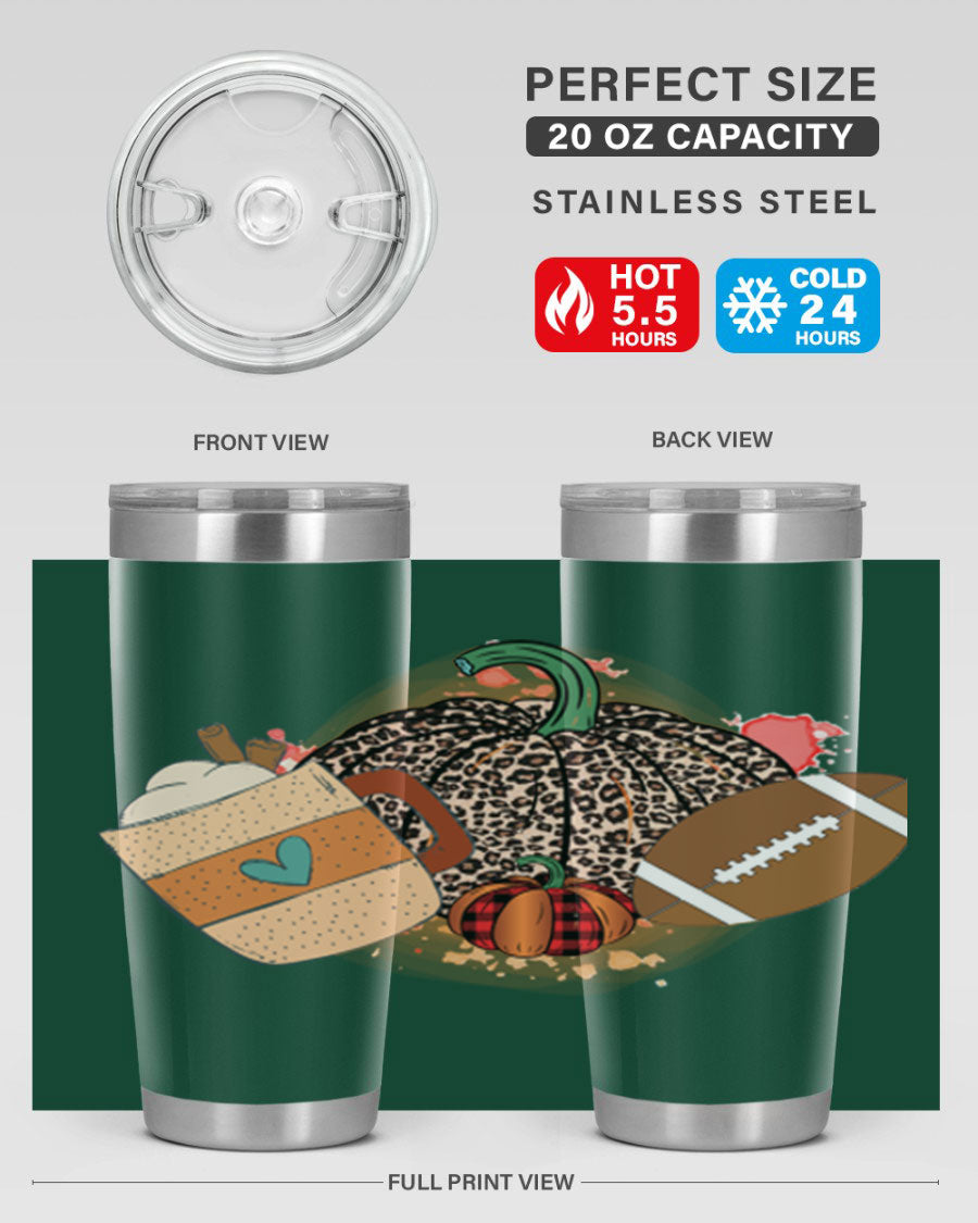 Happy Thanksgiving 250# tumbler in stainless steel with festive design, perfect for hot and cold beverages.