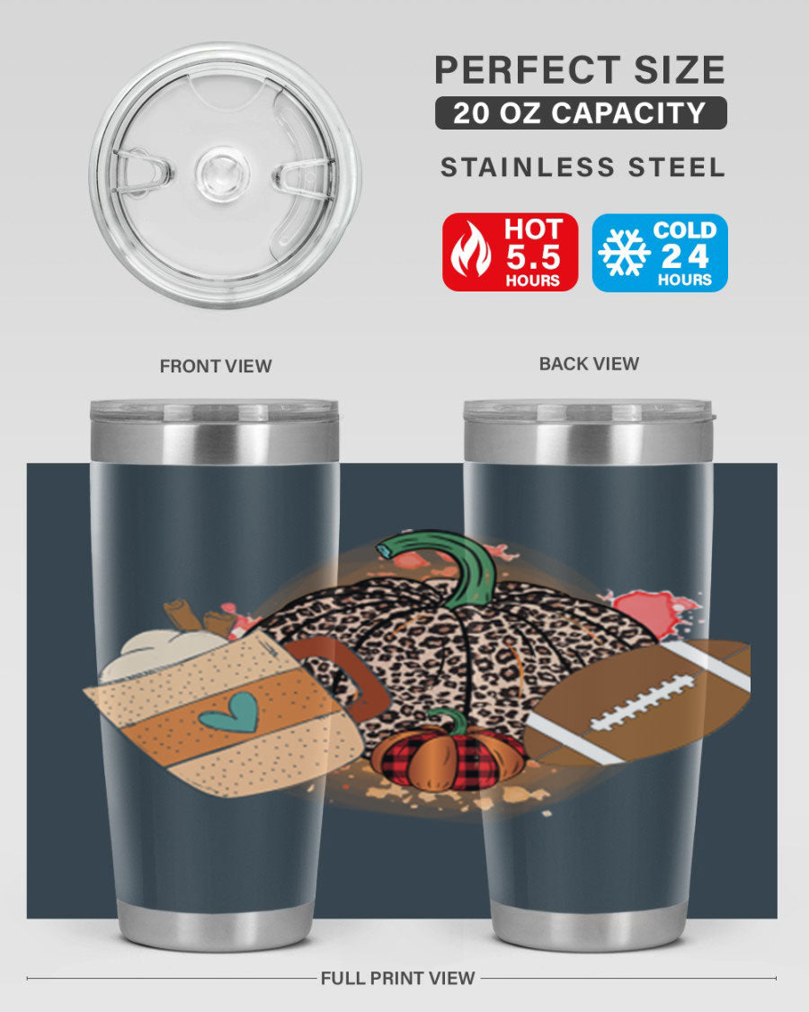 Happy Thanksgiving 250# tumbler in stainless steel with festive design, perfect for hot and cold beverages.