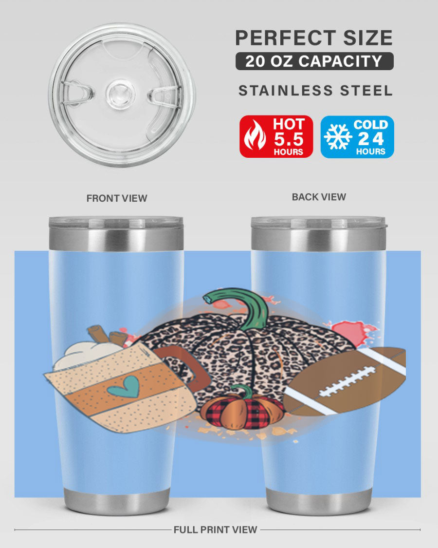 Happy Thanksgiving 250# tumbler in stainless steel with festive design, perfect for hot and cold beverages.